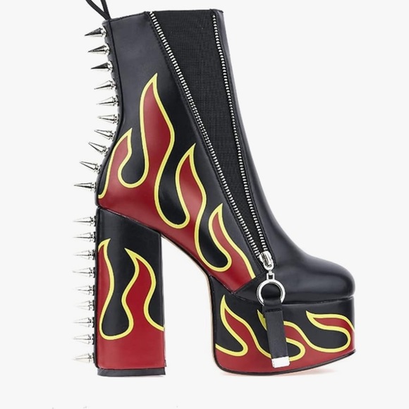 Shoes - Black and Red Flame Platform Boots